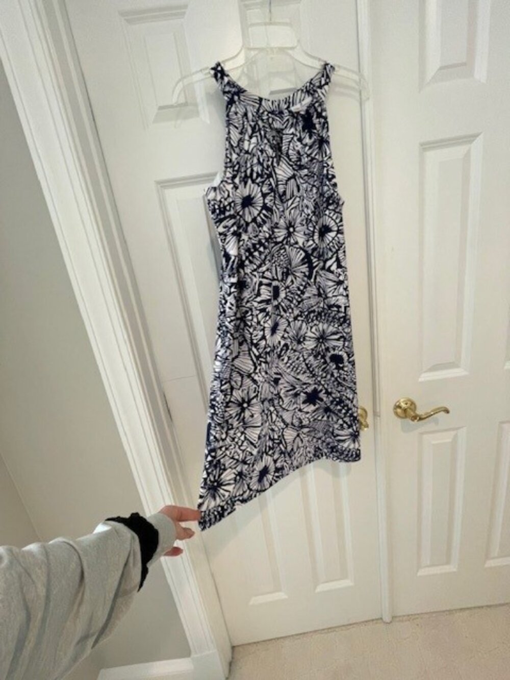 JUDE CONNALLY Sleeveless Halter Blue & White Floral A‑Line Dress – MEDIUM